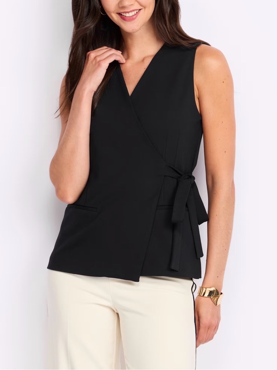 Montgomery Post Tops - Montgomery Post Wrap Front Sleelevess Knit Top Black Small NWT STITCH FIX